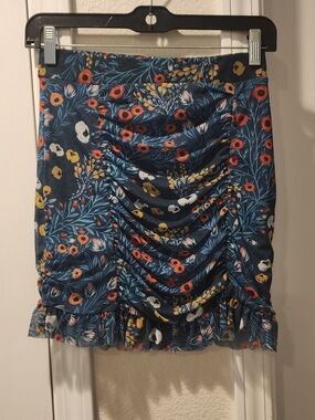 Free People Ruched Green Floral Mini Skirt